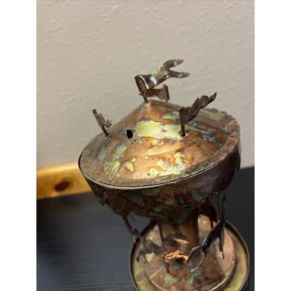 Vintage Copper Wind-Up Musical Carousel Horses 1960s MCM Works